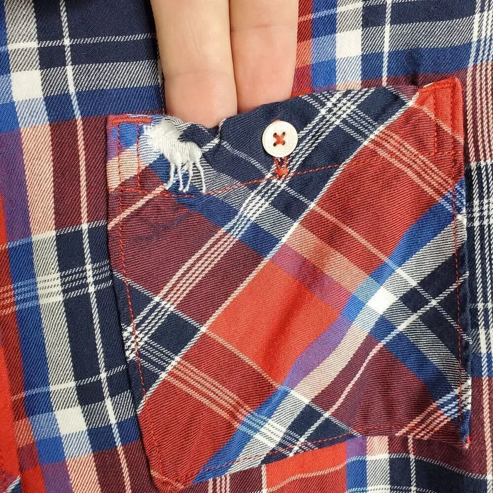 Abercrombie Fitch Button Down Shirt Plaid Mens M Red Blue Y2K Preppy Preppy